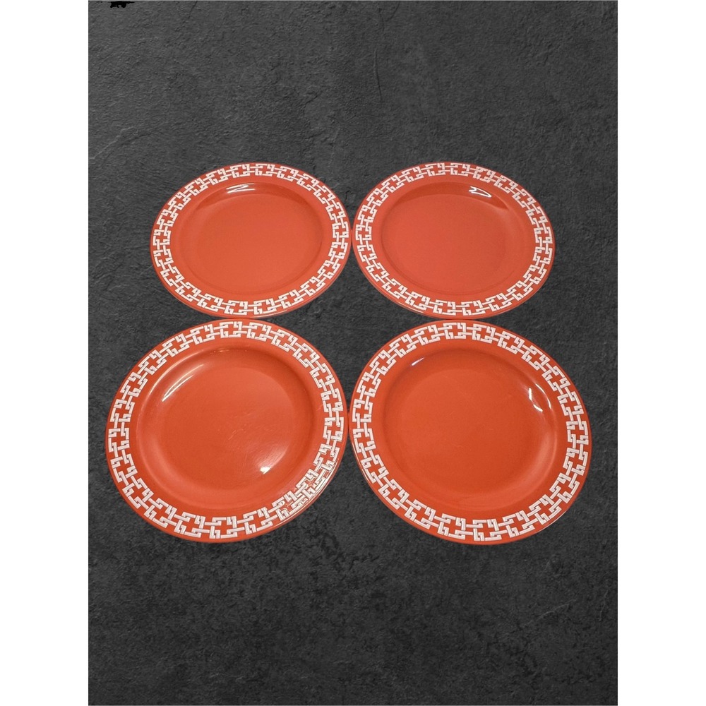 Williams-Sonoma Melamine Plate Set of 4 Terracotta Orange 10.5" Greek Key Border